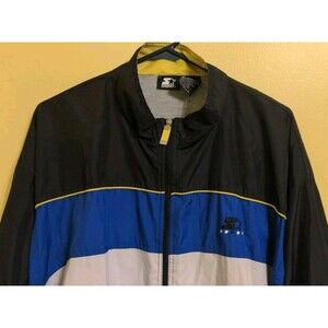 Vtg Starter Windbreaker Track Jacket Mens XXL Blue Black Gray Full Zip Lined Y2K